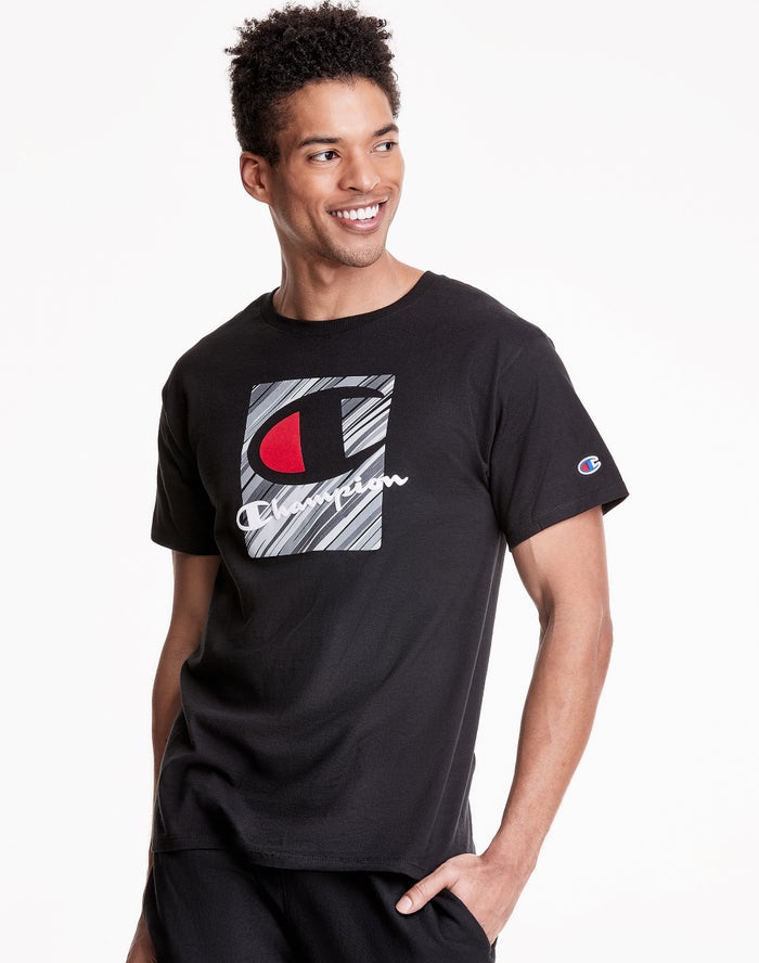 Champion T-Shirt Heren - Zwart - Classic Jersey Inset Rectangle Logo ( 705932-AWP )